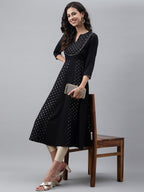 Janasya Women's Black Crepe Foil Printed Festive Anarkali Kurta | Grocsy