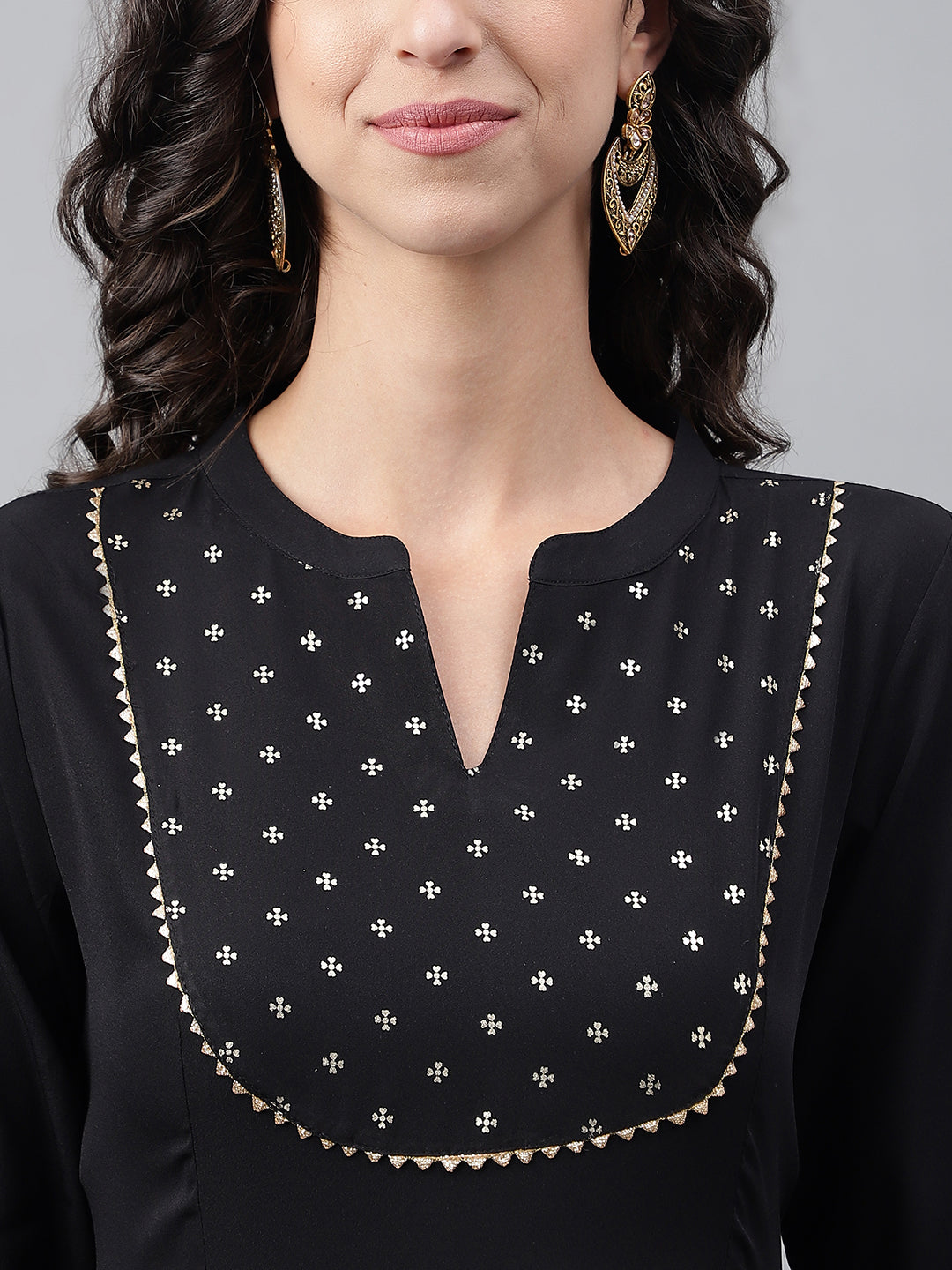 Janasya Women's Black Crepe Foil Printed Festive Anarkali Kurta | Grocsy