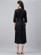 Janasya Women's Black Crepe Foil Printed Festive Anarkali Kurta | Grocsy