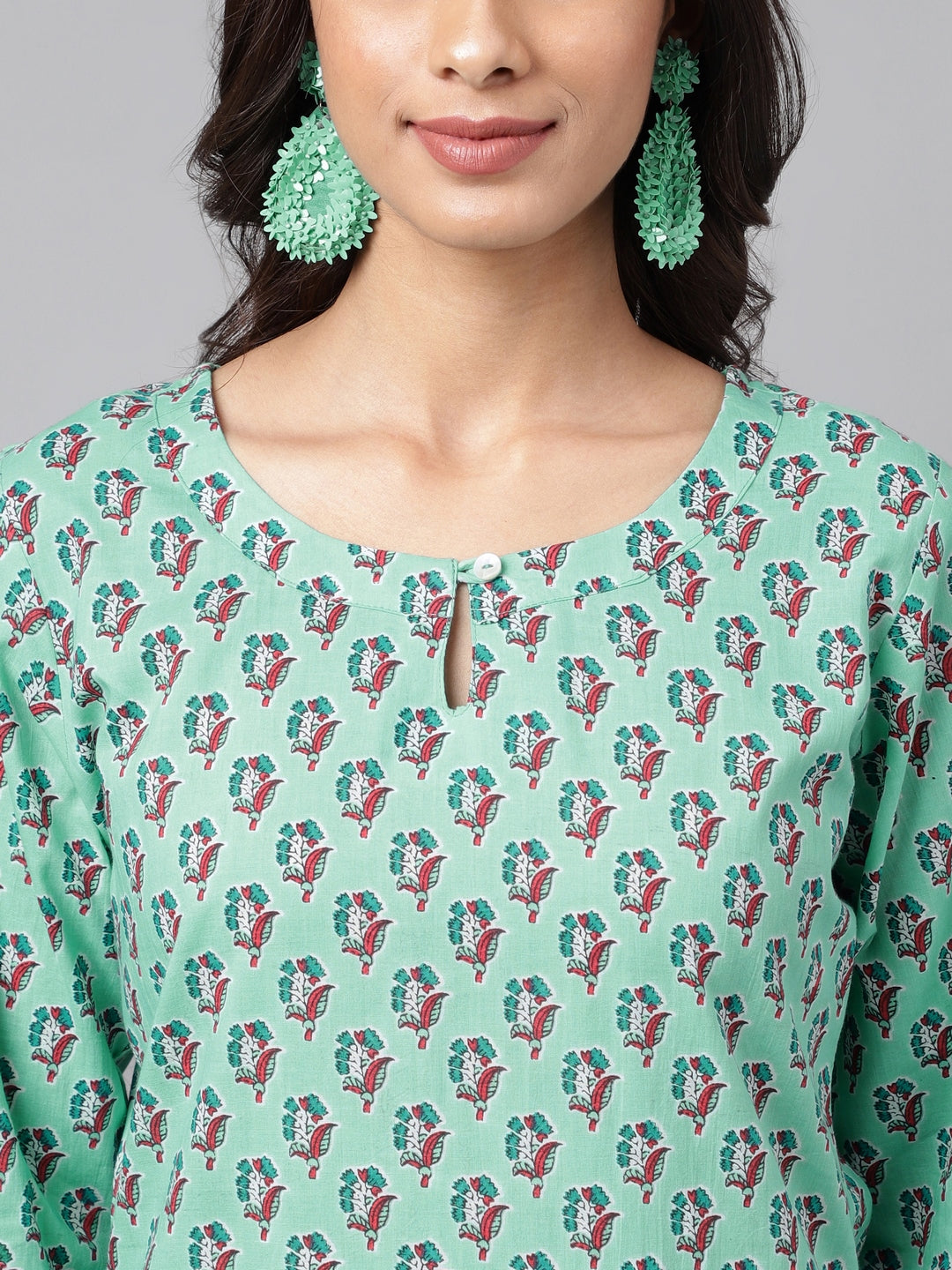 Janasya Women's Light Blue Cotton Ethnic Motifs Casual Straight Kurta | Grocsy