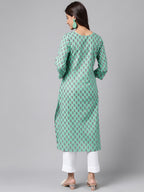 Janasya Women's Light Blue Cotton Ethnic Motifs Casual Straight Kurta | Grocsy