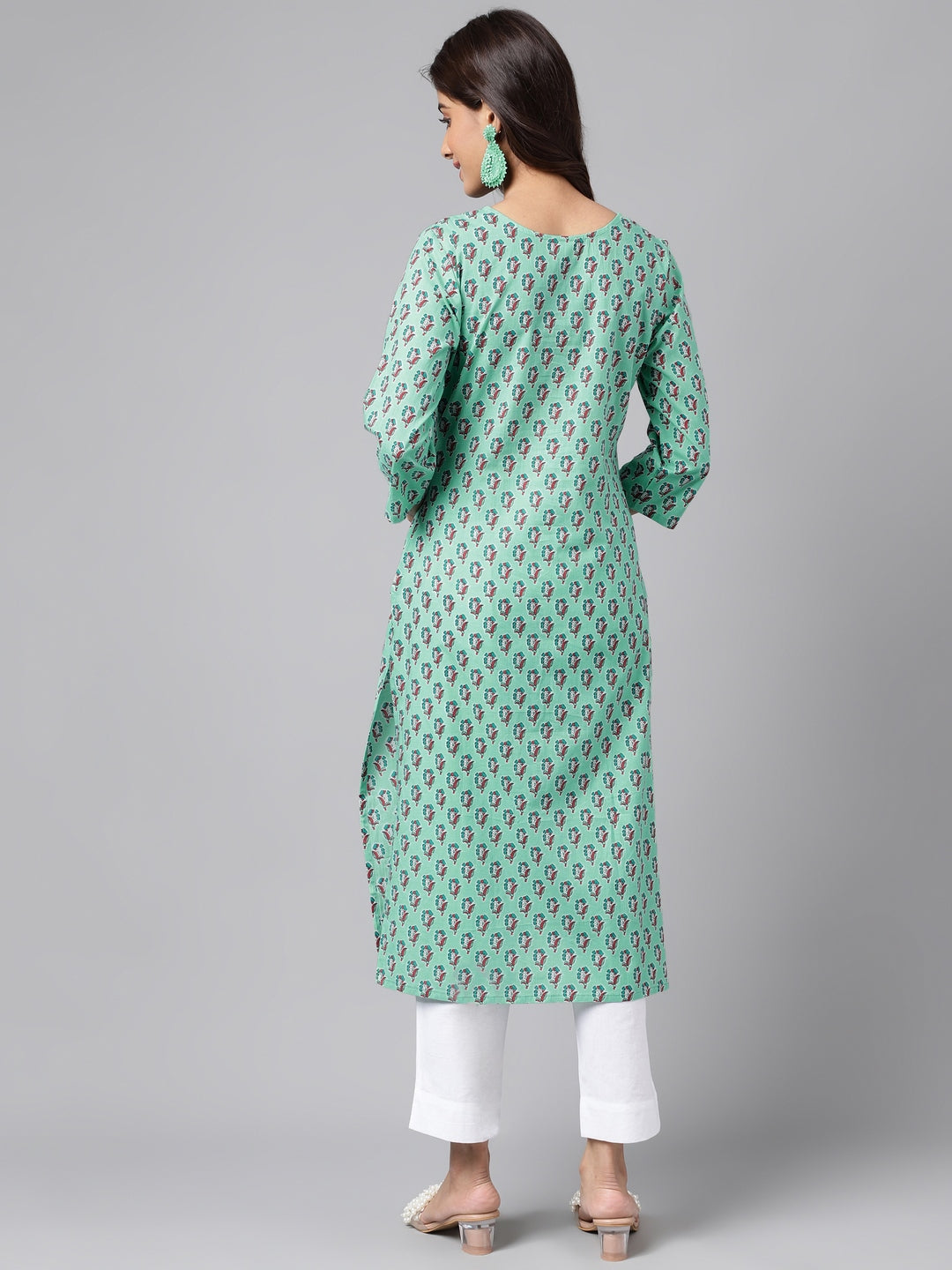 Janasya Women's Light Blue Cotton Ethnic Motifs Casual Straight Kurta | Grocsy