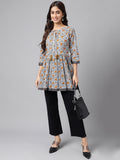Janasya Women's Multicolor Cotton Botanical Printed Casual Peplum Top | Grocsy