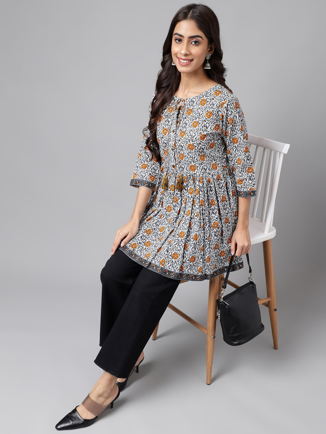Janasya Women's Multicolor Cotton Botanical Printed Casual Peplum Top | Grocsy