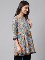 Janasya Women's Multicolor Cotton Botanical Printed Casual Peplum Top | Grocsy