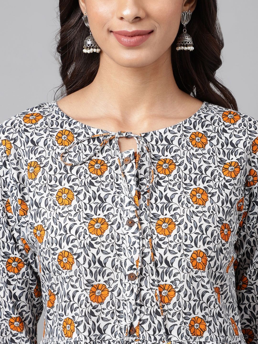 Janasya Women's Multicolor Cotton Botanical Printed Casual Peplum Top | Grocsy