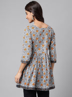 Janasya Women's Multicolor Cotton Botanical Printed Casual Peplum Top | Grocsy