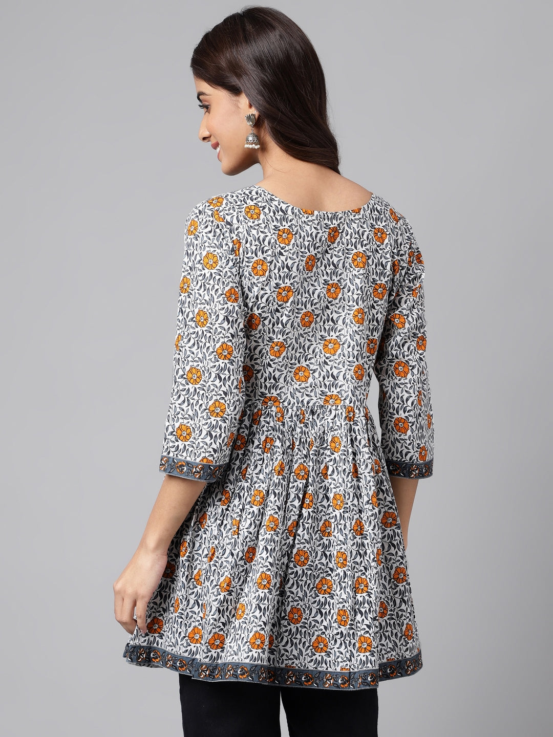 Janasya Women's Multicolor Cotton Botanical Printed Casual Peplum Top | Grocsy