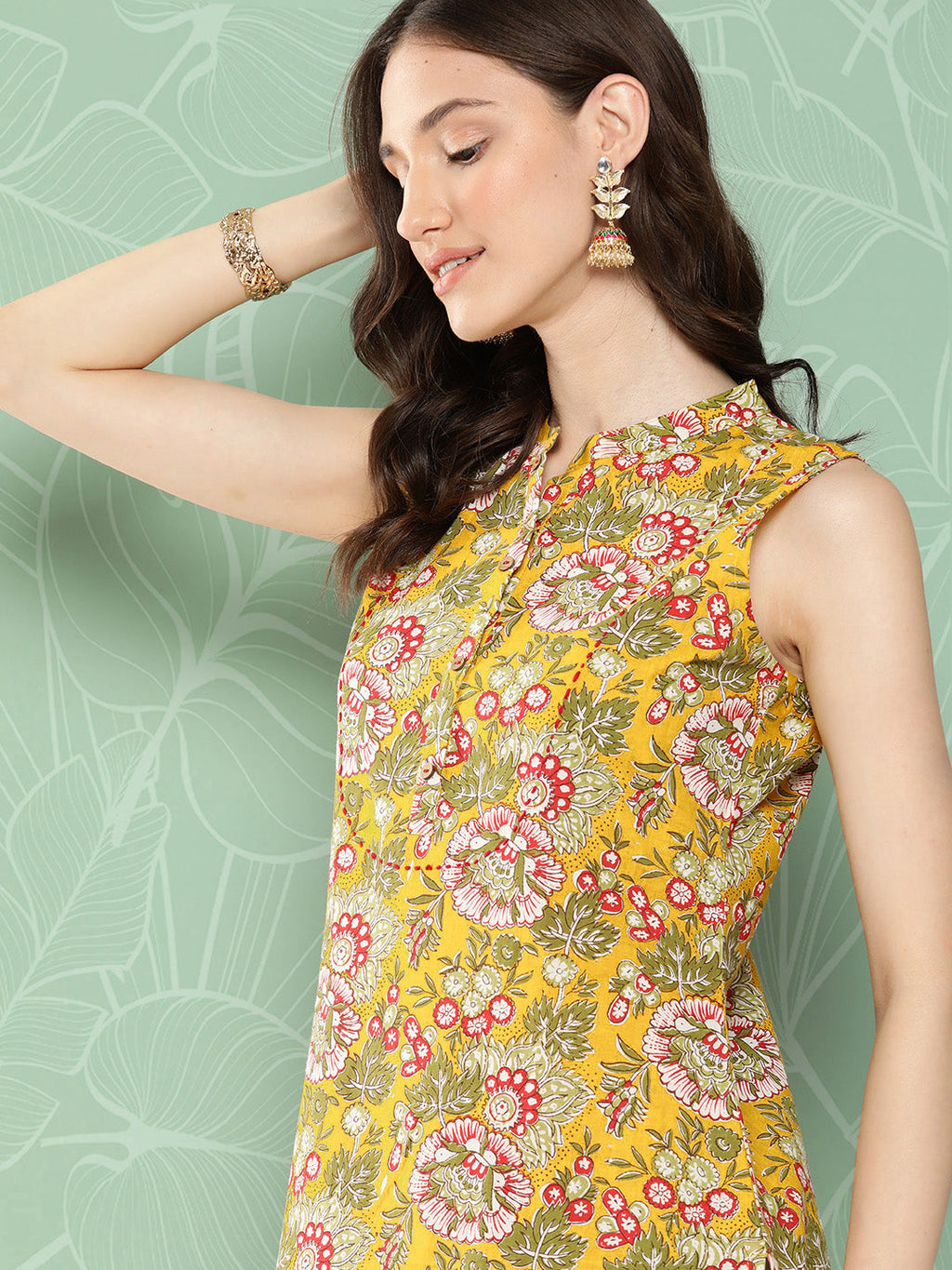 Janasya Women's Yellow Cotton Floral Printed Casual Straight Kurta | Grocsy