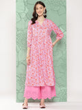 Janasya Women's Lavender Moss Digital Floral Printed Casual Gathered Kurta | Grocsy