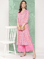 Janasya Women's Lavender Moss Digital Floral Printed Casual Gathered Kurta | Grocsy