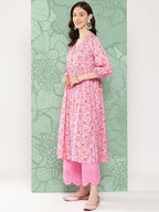 Janasya Women's Lavender Moss Digital Floral Printed Casual Gathered Kurta | Grocsy