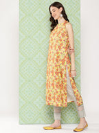 Janasya Women's Yellow Moss Digital Floral Printed Casual Straight Kurta | Grocsy