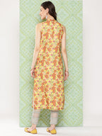 Janasya Women's Yellow Moss Digital Floral Printed Casual Straight Kurta | Grocsy