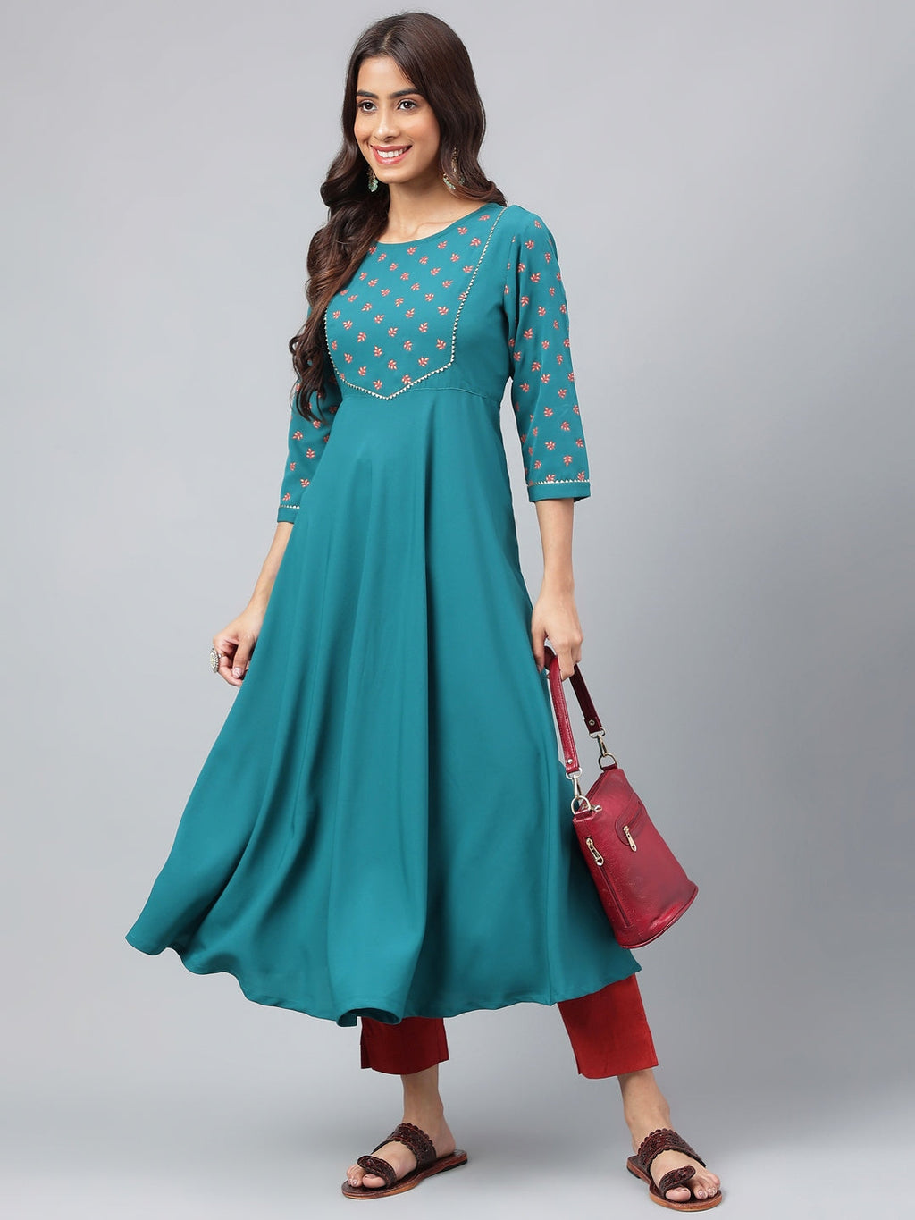 Janasya Women's Dark Green Crepe Foil Printed Festive A-Line Kurta | Grocsy