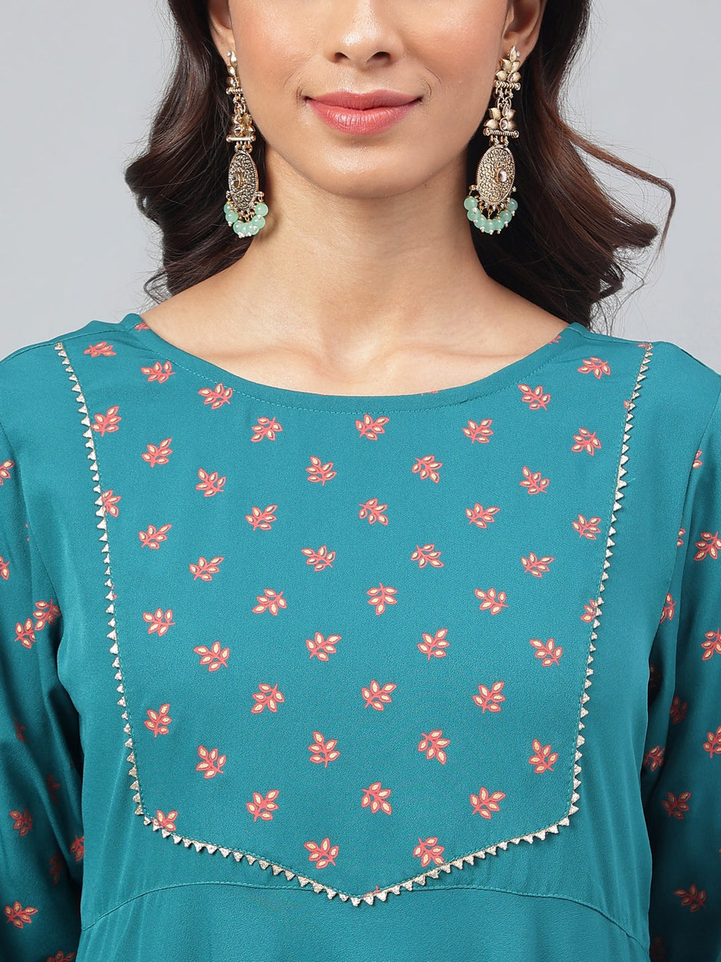 Janasya Women's Dark Green Crepe Foil Printed Festive A-Line Kurta | Grocsy