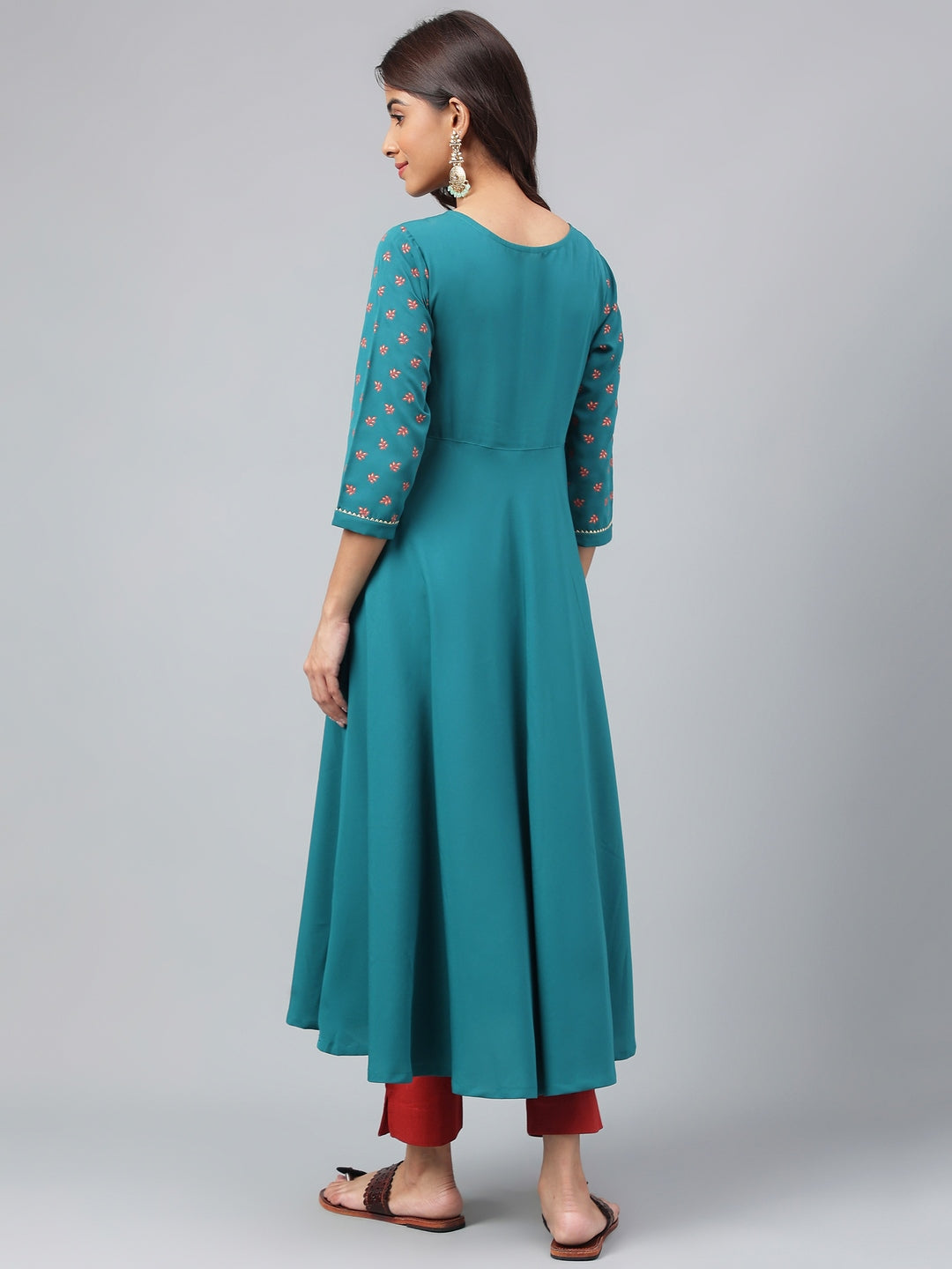 Janasya Women's Dark Green Crepe Foil Printed Festive A-Line Kurta | Grocsy