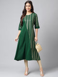 Janasya Women's Dark Green Crepe Foil Printed Casual A-Line Kurta | Grocsy