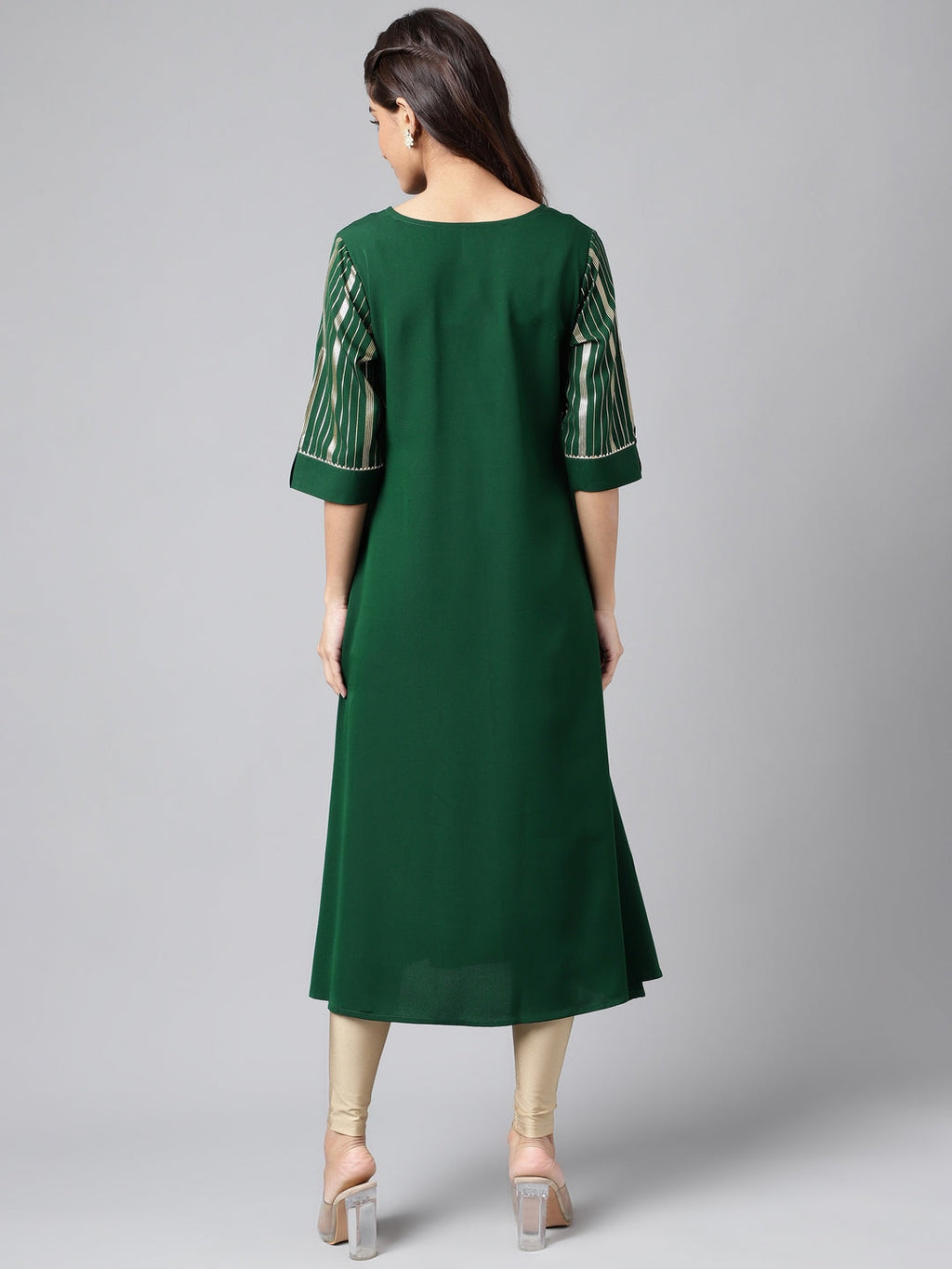 Janasya Women's Dark Green Crepe Foil Printed Casual A-Line Kurta | Grocsy