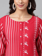 Janasya Women's Red Cotton Ethnic Motif Printed Casual Straight Kurta | Grocsy