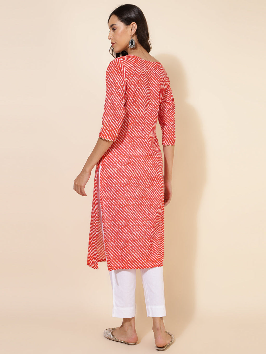 Janasya Red Cotton Striped Casual Kurta | Grocsy