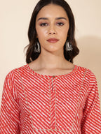 Janasya Red Cotton Striped Casual Kurta | Grocsy