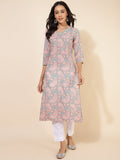 Janasya Sage Green Cotton Paisley Printed Casual Kurta | Grocsy