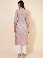 Janasya Sage Green Cotton Paisley Printed Casual Kurta | Grocsy