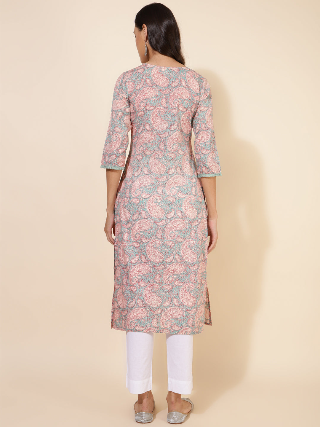 Janasya Sage Green Cotton Paisley Printed Casual Kurta | Grocsy