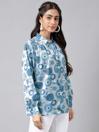 Janasya Women's Grey Satin Digital Floral Printed Casual Shirt Style Top | Grocsy