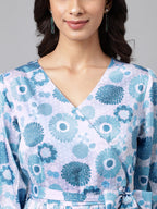 Janasya Women's Grey Satin Digital Floral Printed Flared Casual Dress | Grocsy