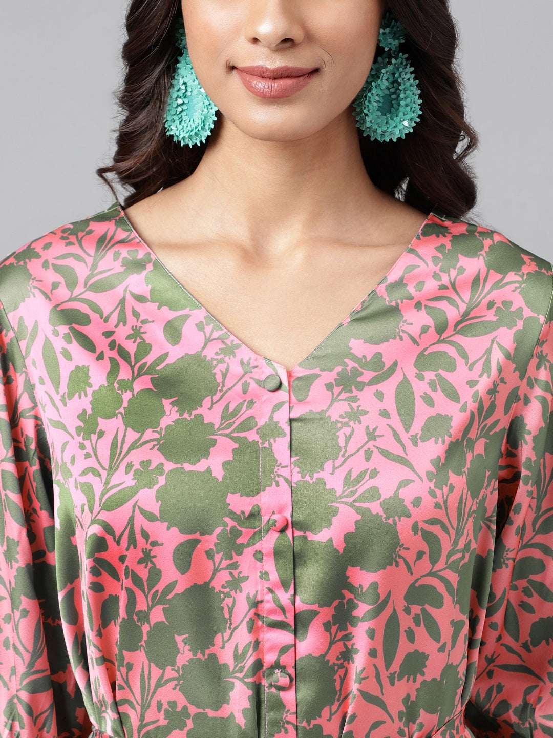 Janasya Women's Pink Satin Digital Floral Printed A-line Ethnic Dress | Grocsy