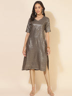 Janasya Grey Crepe Foil Printed Festive Kurta | Grocsy