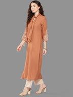 Janasya Peach Rayon Solid Straight Kurta | Grocsy