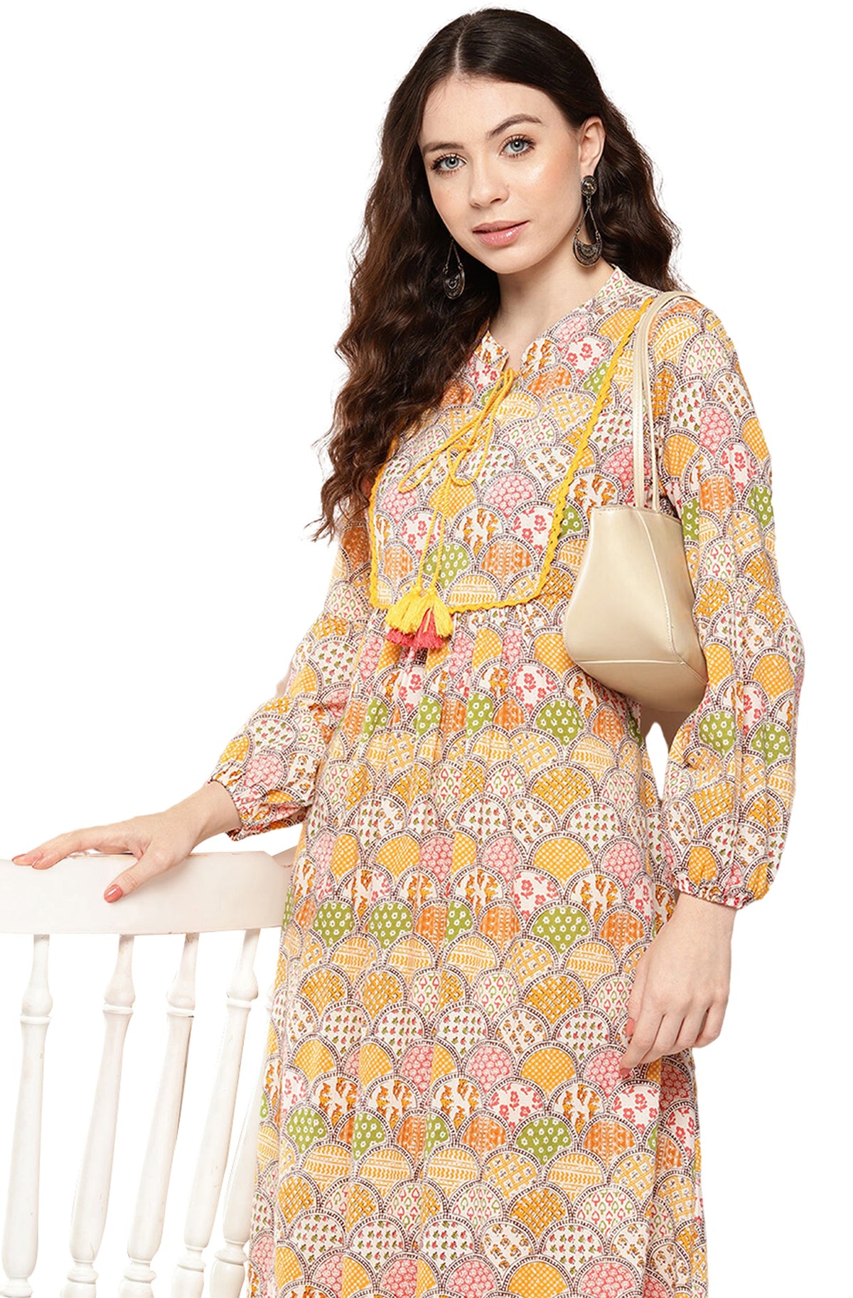 Janasya Multicolor Cotton Ethnic Motifs A-Line Kurta | Grocsy