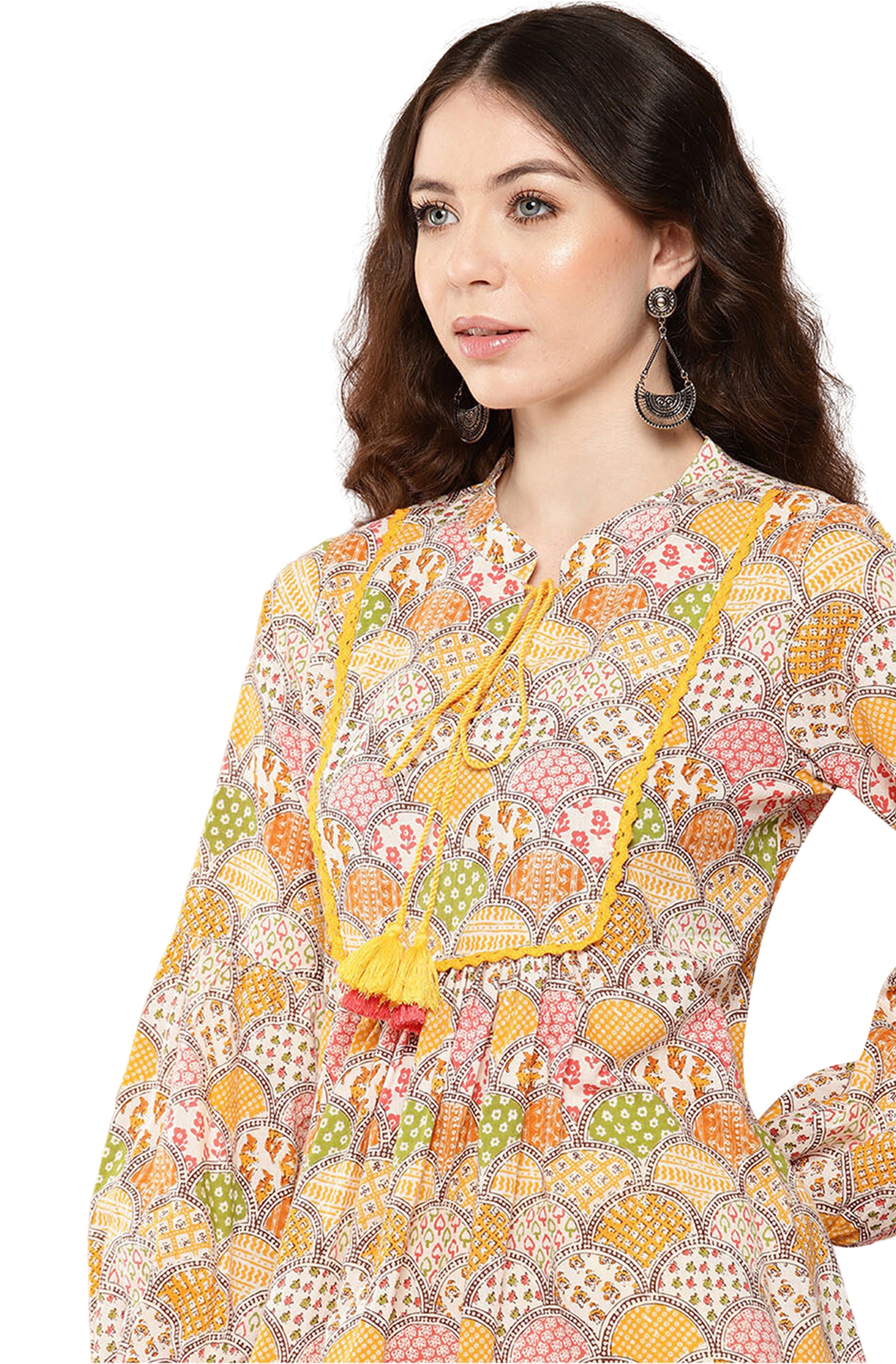 Janasya Multicolor Cotton Ethnic Motifs A-Line Kurta | Grocsy