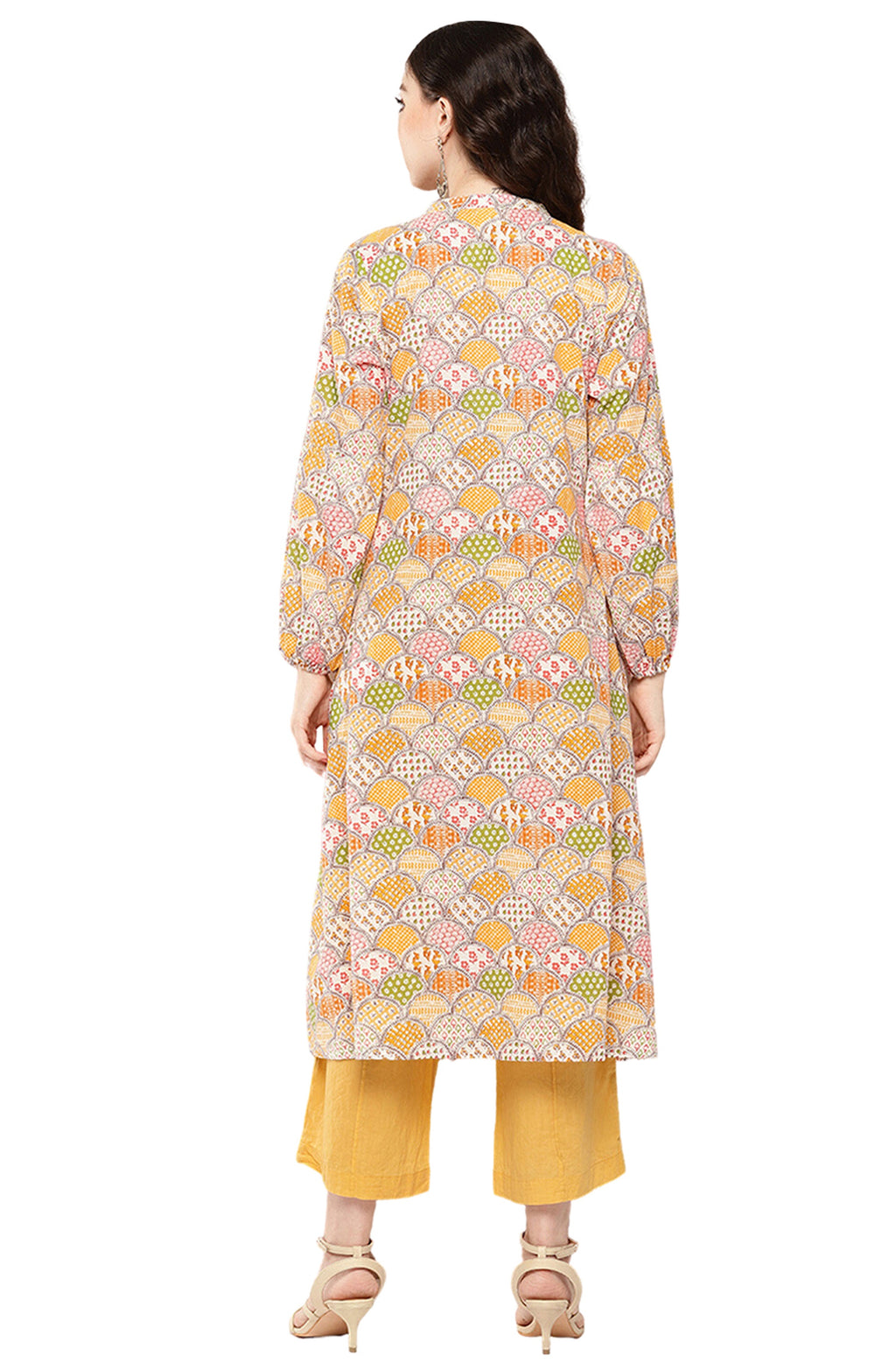 Janasya Multicolor Cotton Ethnic Motifs A-Line Kurta | Grocsy