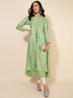 Janasya Light Green Crepe Foil Printed Festive Kurta | Grocsy