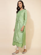 Janasya Light Green Crepe Foil Printed Festive Kurta | Grocsy