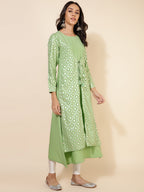 Janasya Light Green Crepe Foil Printed Festive Kurta | Grocsy