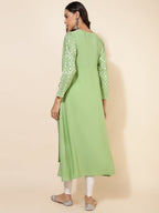 Janasya Light Green Crepe Foil Printed Festive Kurta | Grocsy