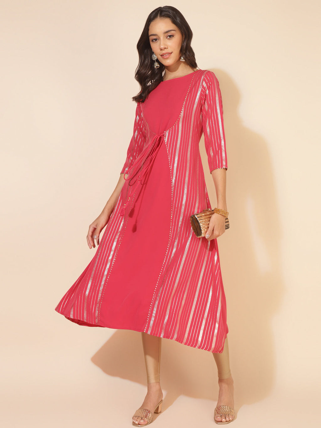 Janasya Dark Pink Crepe Foil Printed Casual Kurta | Grocsy