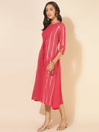 Janasya Dark Pink Crepe Foil Printed Casual Kurta | Grocsy