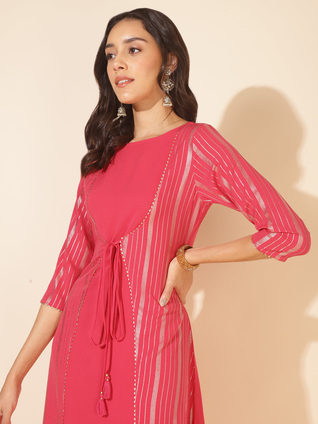 Janasya Dark Pink Crepe Foil Printed Casual Kurta | Grocsy