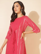 Janasya Dark Pink Crepe Foil Printed Casual Kurta | Grocsy
