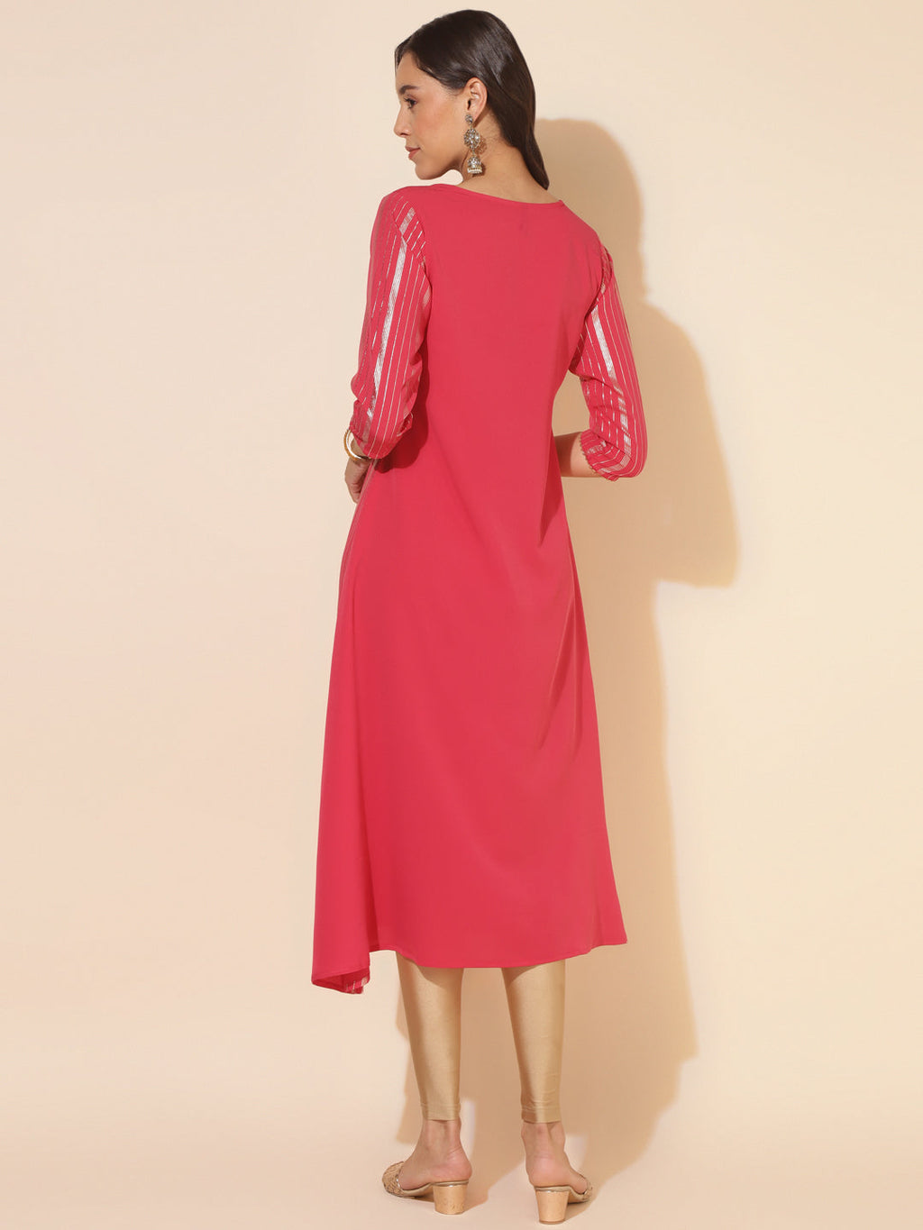 Janasya Dark Pink Crepe Foil Printed Casual Kurta | Grocsy