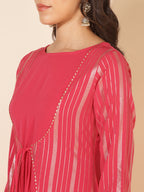 Janasya Dark Pink Crepe Foil Printed Casual Kurta | Grocsy