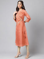 Janasya Women's Peach Crepe Silk Embellished Festive A-Line Kurta | Grocsy