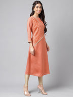 Janasya Women's Peach Crepe Silk Embellished Festive A-Line Kurta | Grocsy