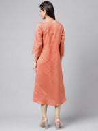 Janasya Women's Peach Crepe Silk Embellished Festive A-Line Kurta | Grocsy